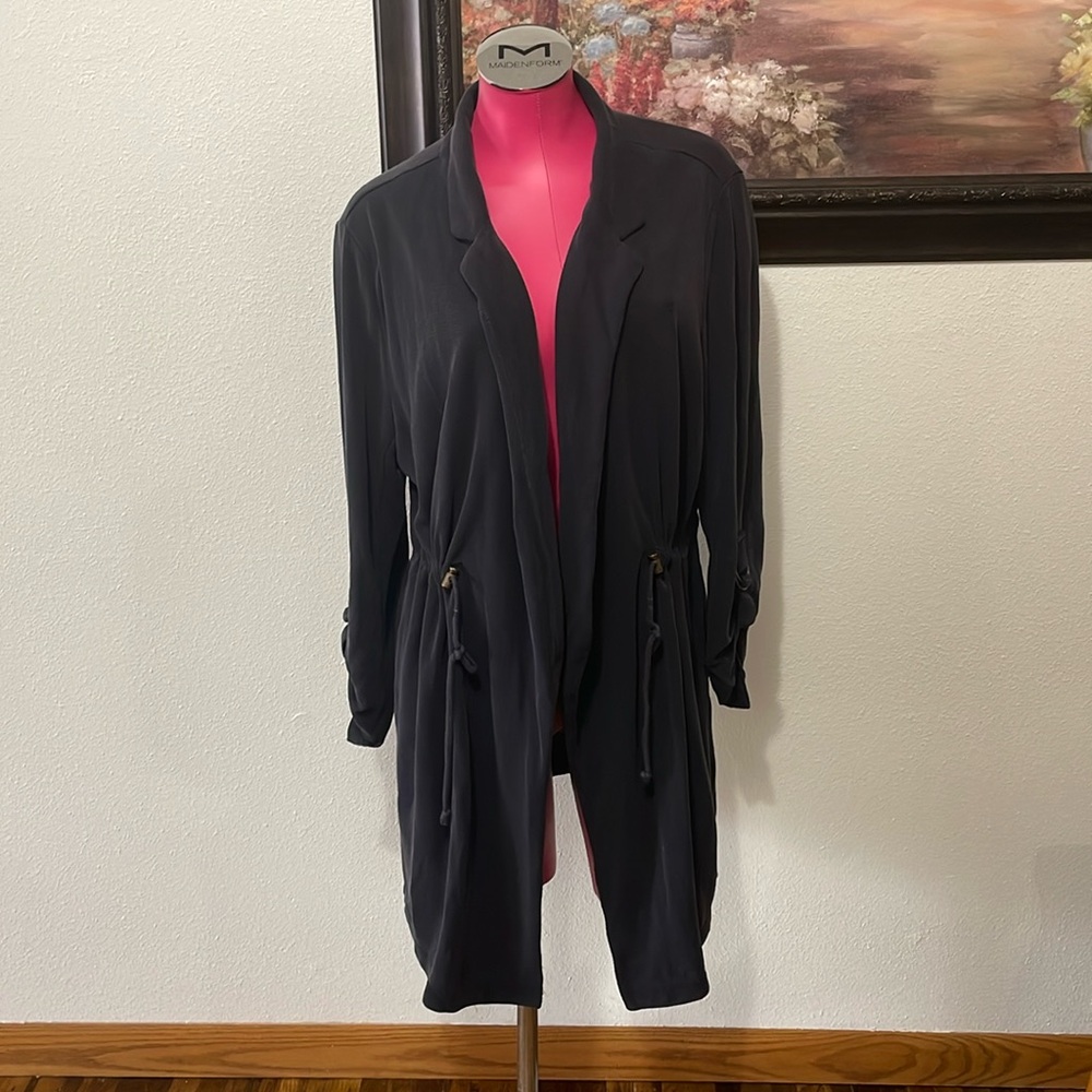 Anthropologie Charcoal Gray Casual Blazer Jacket Long Cardigan Women XL Pockets